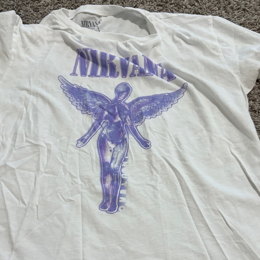 NIRVANA Kids White Tee with Purple Angel Graphic